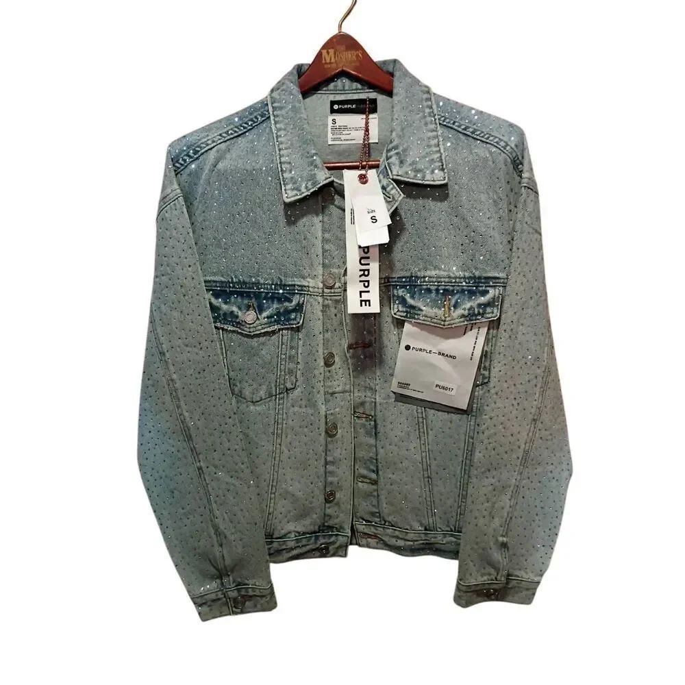 Purple Brand Crystal Galore Oversized Denim Trucker Jacket Men's Size Small NWT